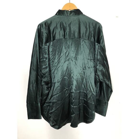 Madewell Relaxed Dolman Top Button-Up Shirt Satin Luxury Forest Green NWT Medium - Picture 4 of 9